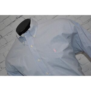 Ralph Lauren Blake Button Down Mens XL Blue Gingham Plaid Short Sleeve Cotton